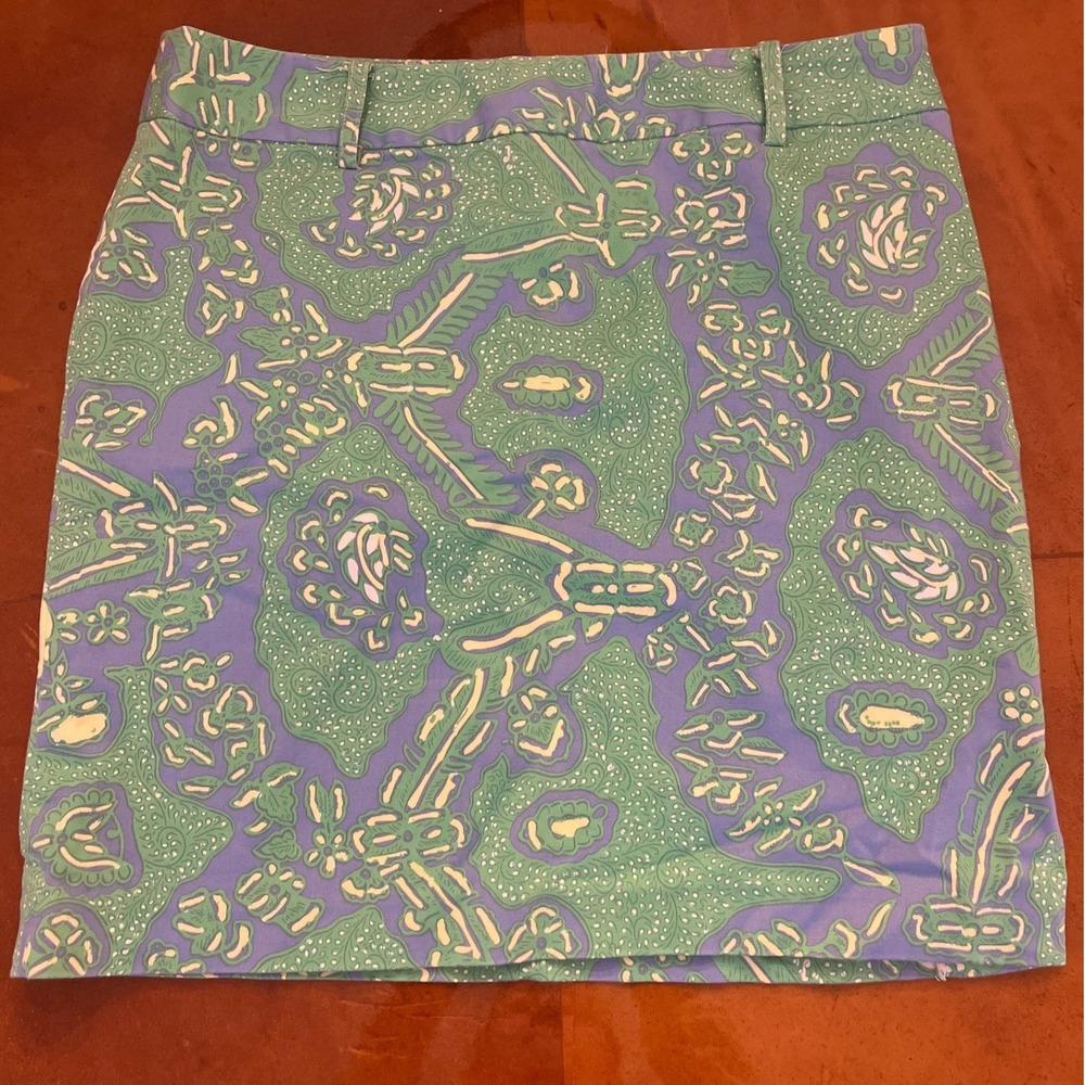 Vintage Tibi Floral Cotton Mini Skirt Size 6 Green Periwinkle Blue